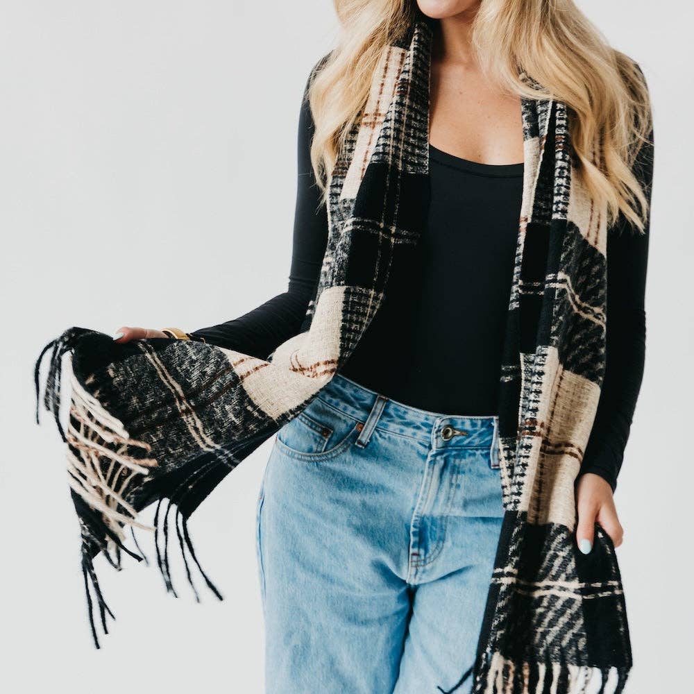 Soft and Cozy Penny Plaid Fringe Scarf