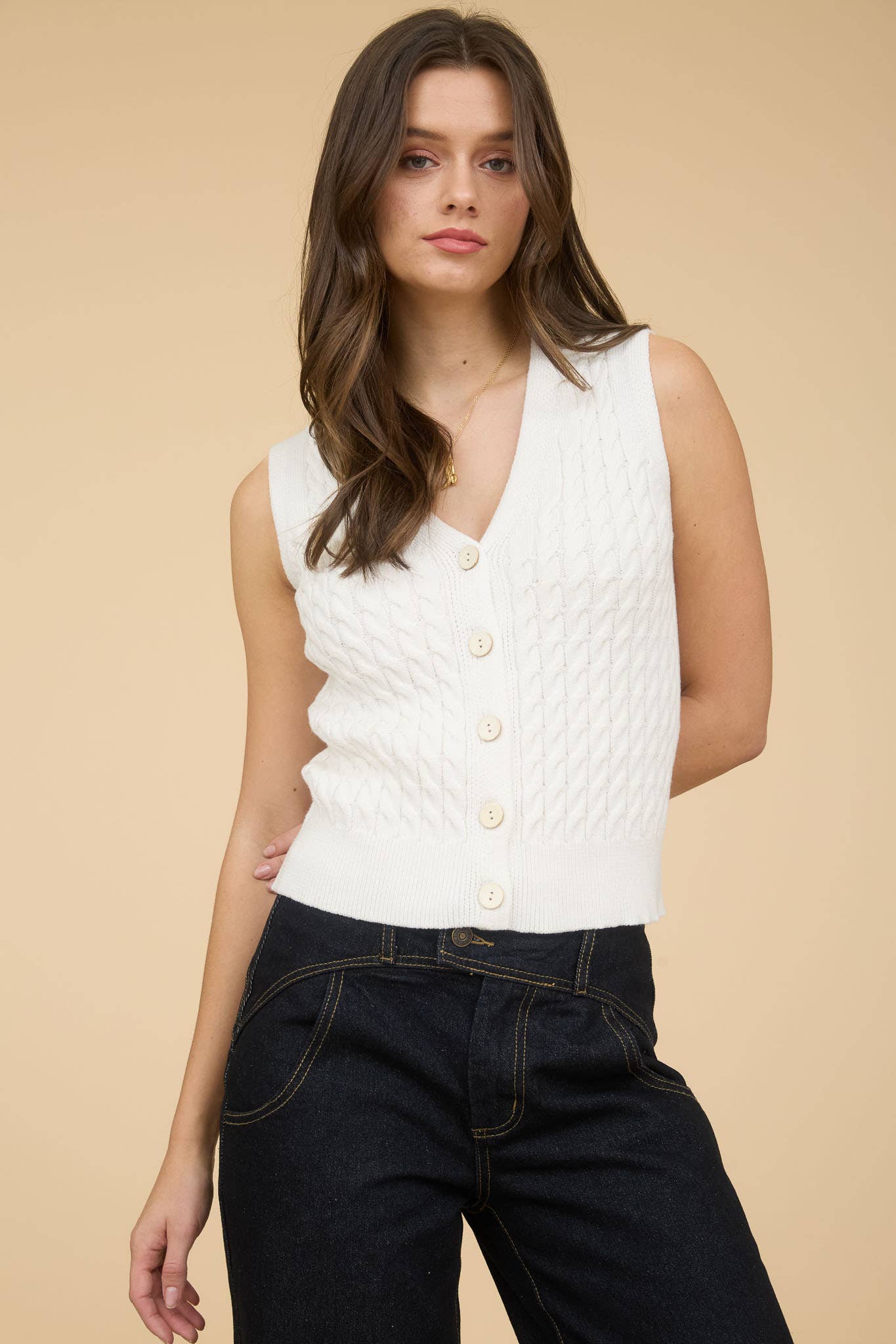 V Neck Cable Knit Sweater Vest
