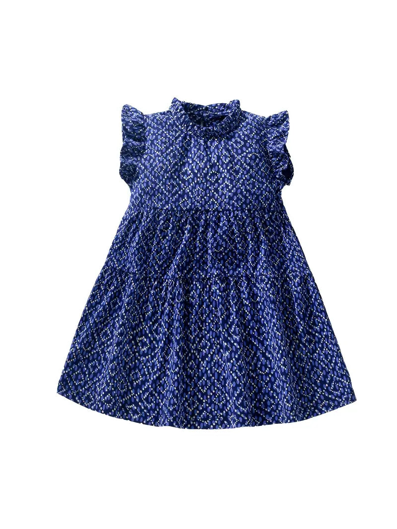 Navy Blue Polka Dot Print Dress