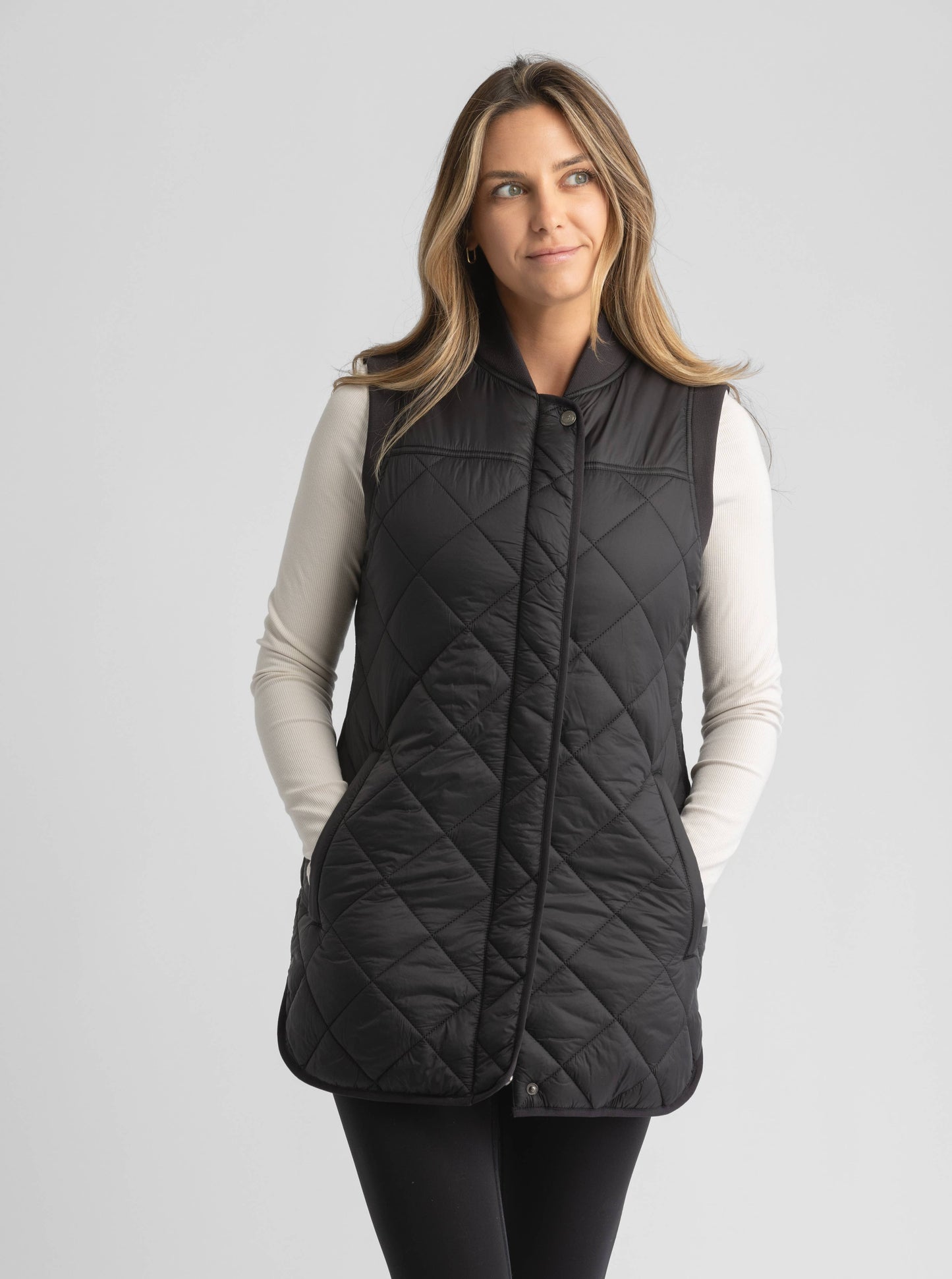 Women's Aster Hip Length Diamond Quilt Puffer Vest