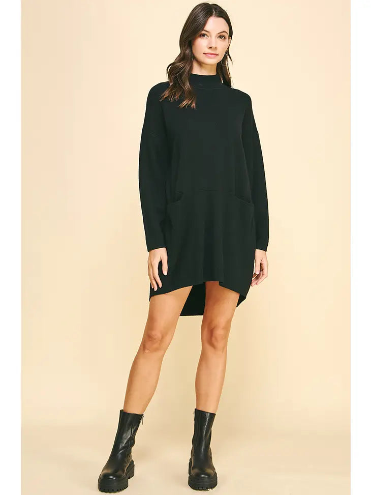 Pinch Fluted Bottom Mock Sweater Dress