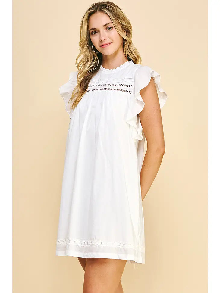 Ruffle Sleeve White Tunic Dress for the Mamas- Vacation Sale 20% Off
