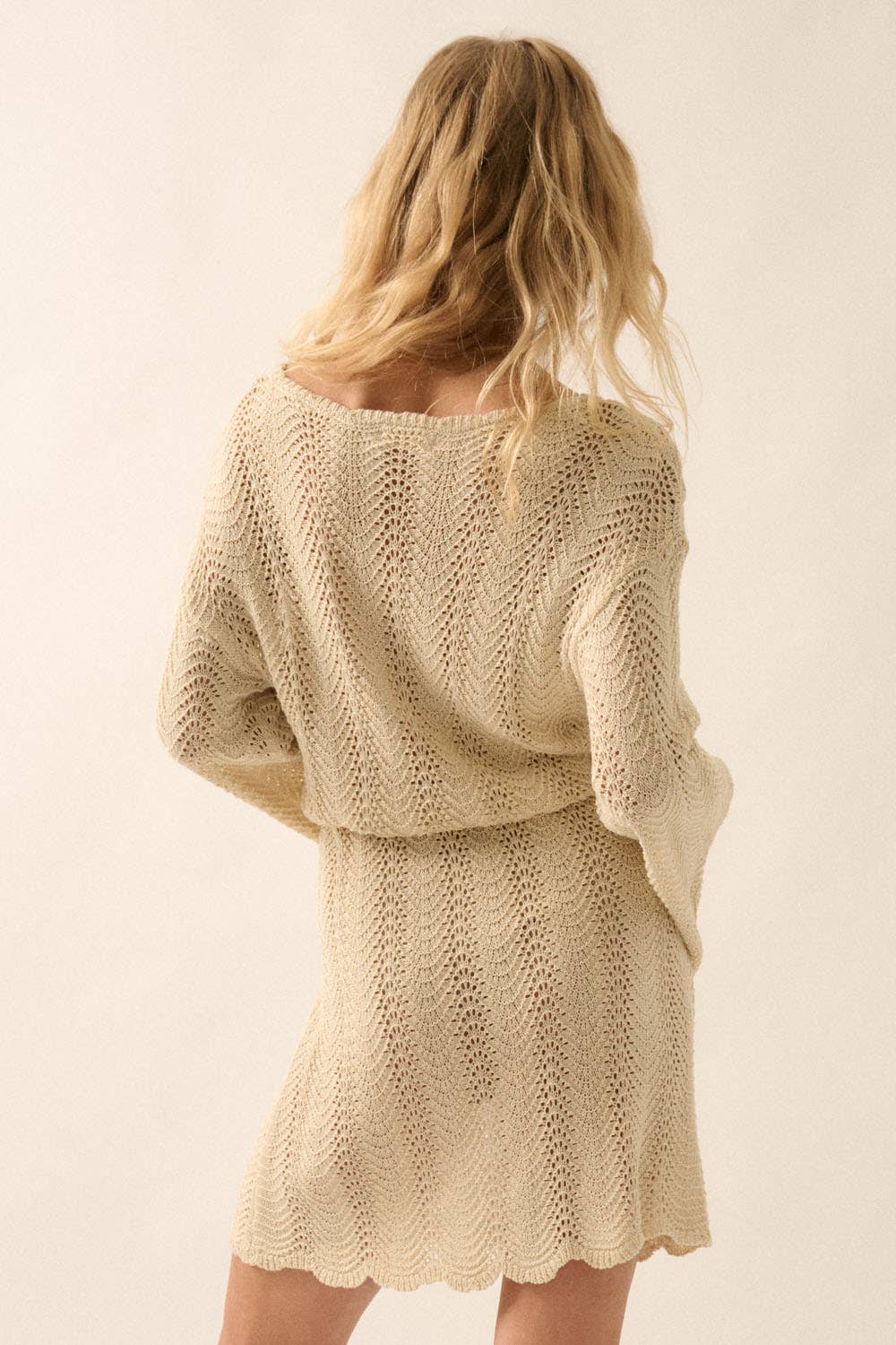 Pointelle Crochet-Knit Belted Coverup Mini Dress- 20% Off