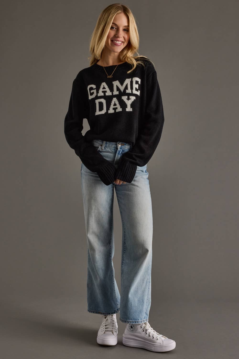 Black & White Knit Soft Game Day Sweater