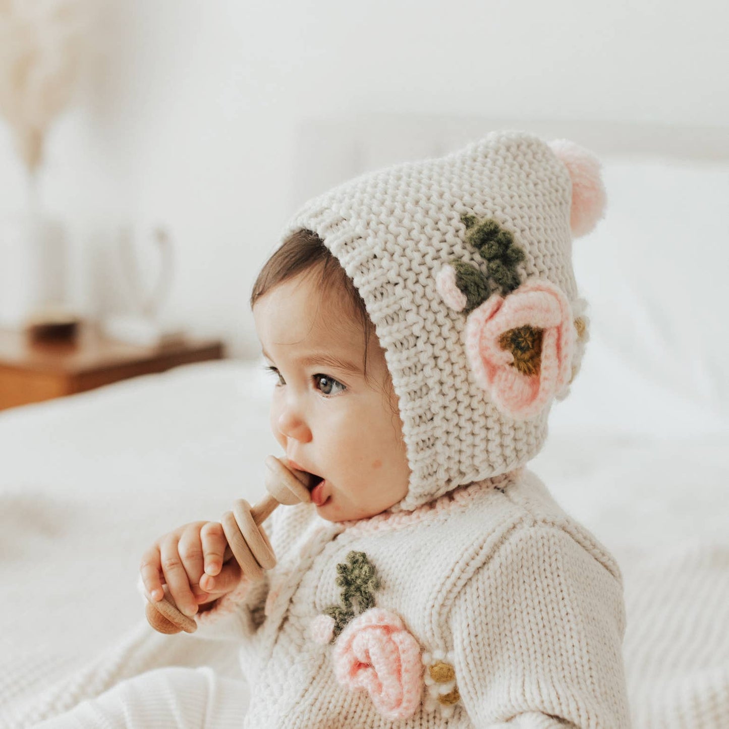 Hand Knitted Natural Poppy Bonnet Baby & Kids