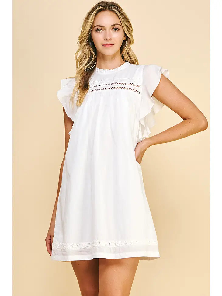 Ruffle Sleeve White Tunic Dress for the Mamas- Vacation Sale 20% Off