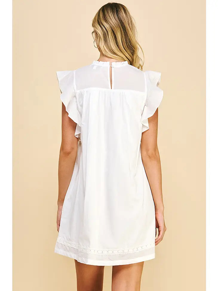 Ruffle Sleeve White Tunic Dress for the Mamas- Vacation Sale 20% Off