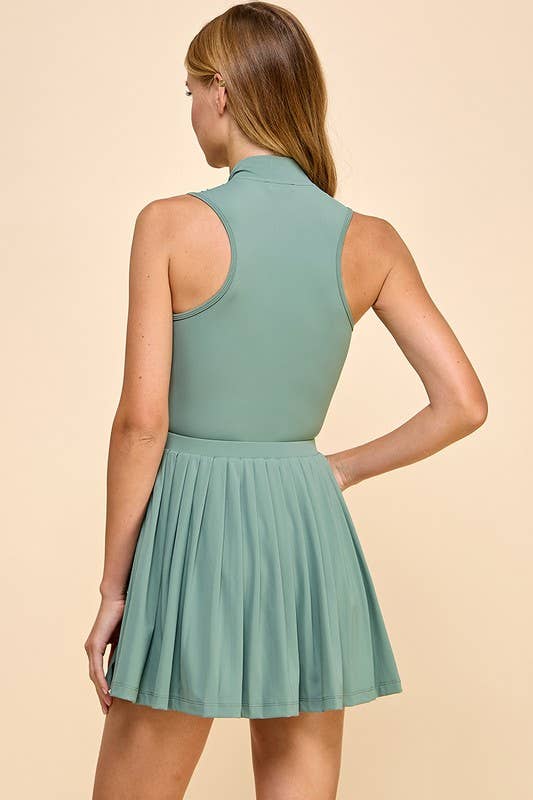 Zipper Front Mock Neckline Athletic Skirt Dress