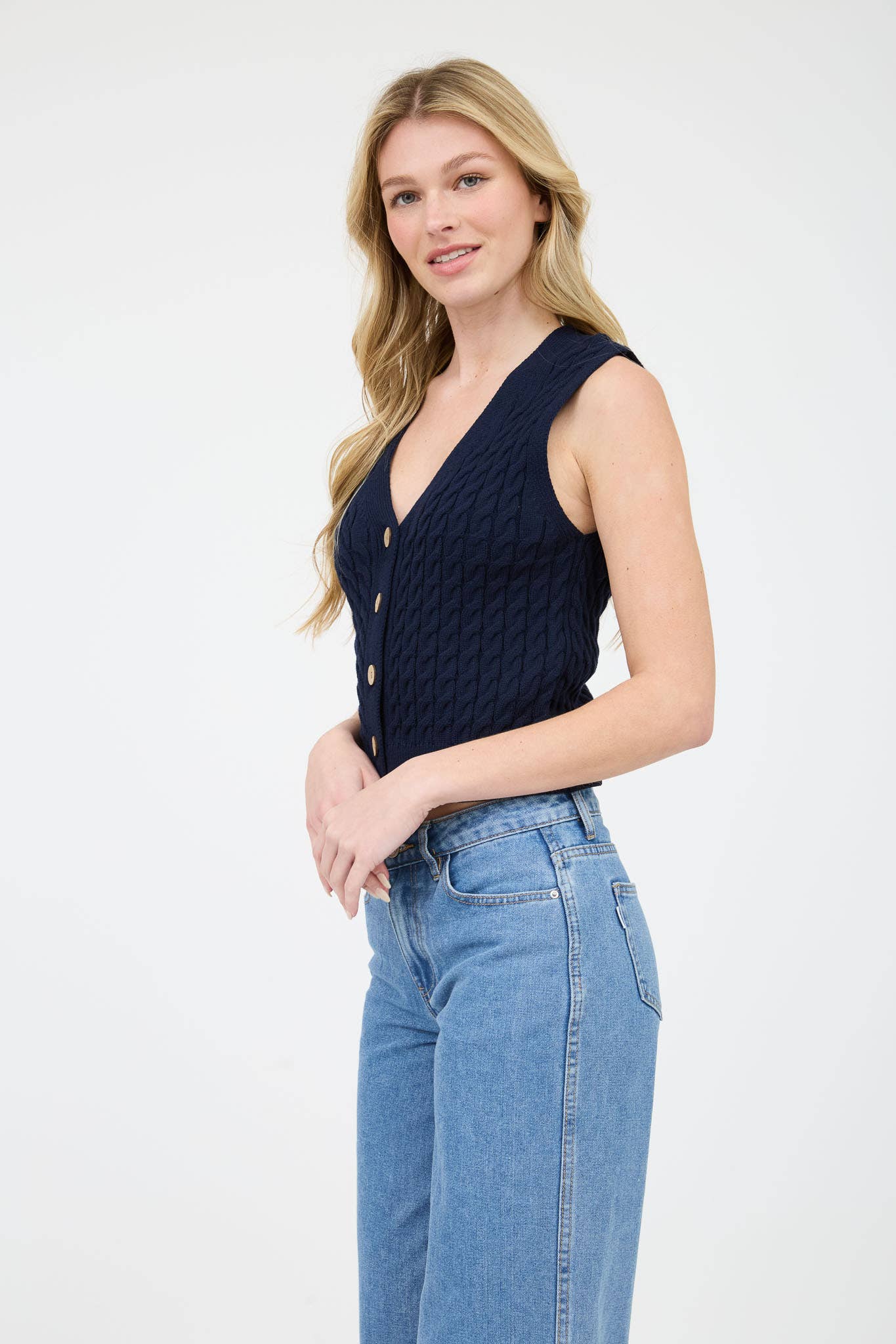 V Neck Cable Knit Sweater Vest