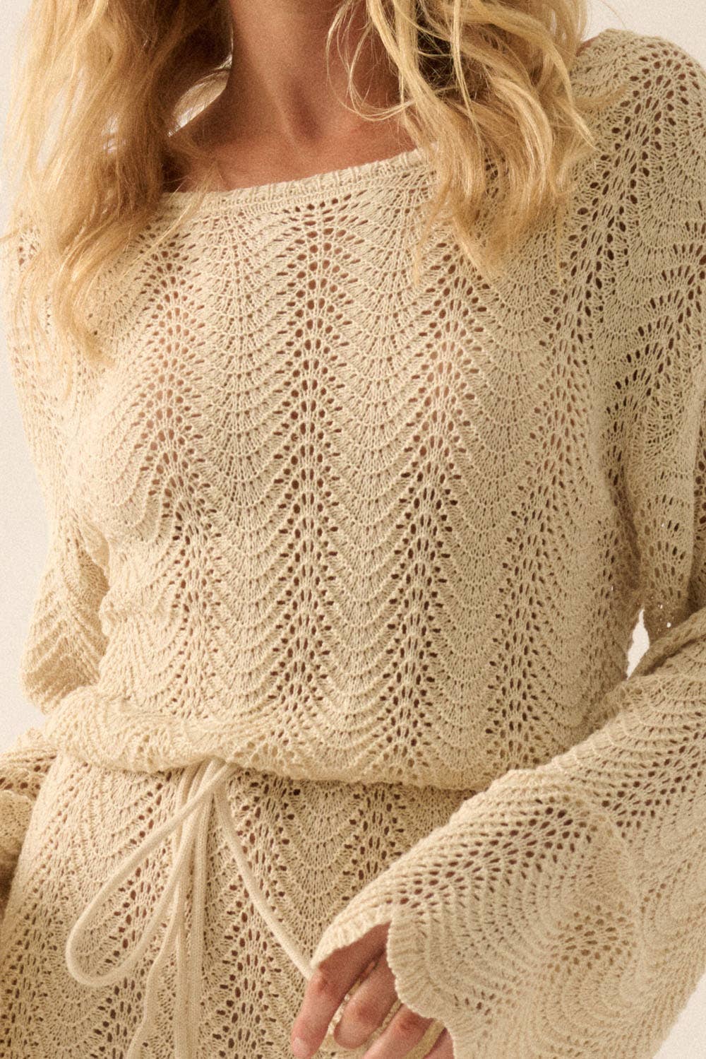 Pointelle Crochet-Knit Belted Coverup Mini Dress- 20% Off