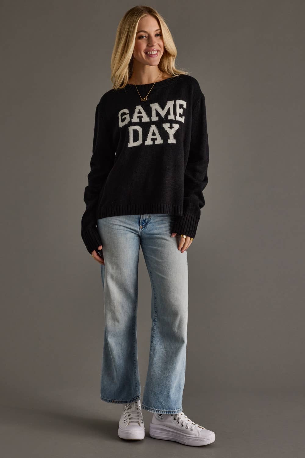 Black & White Knit Soft Game Day Sweater