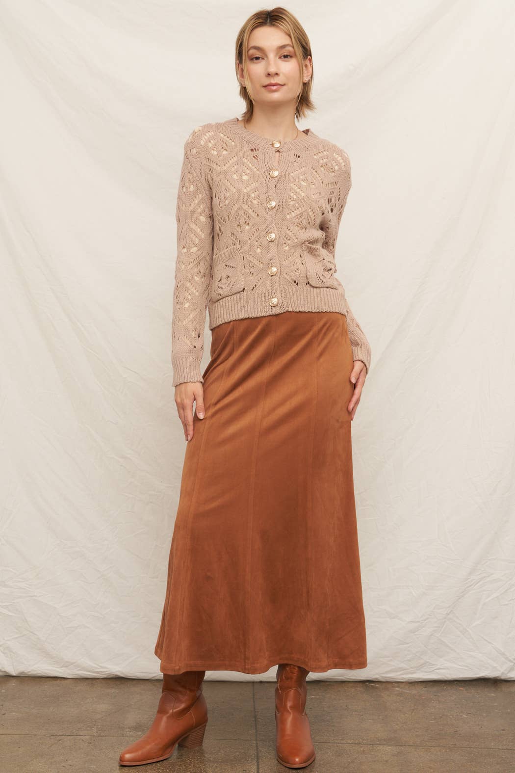 En Creme Eyelet Long Sleeve Sweater Cardigan - 20% Off Code WELOVESALES