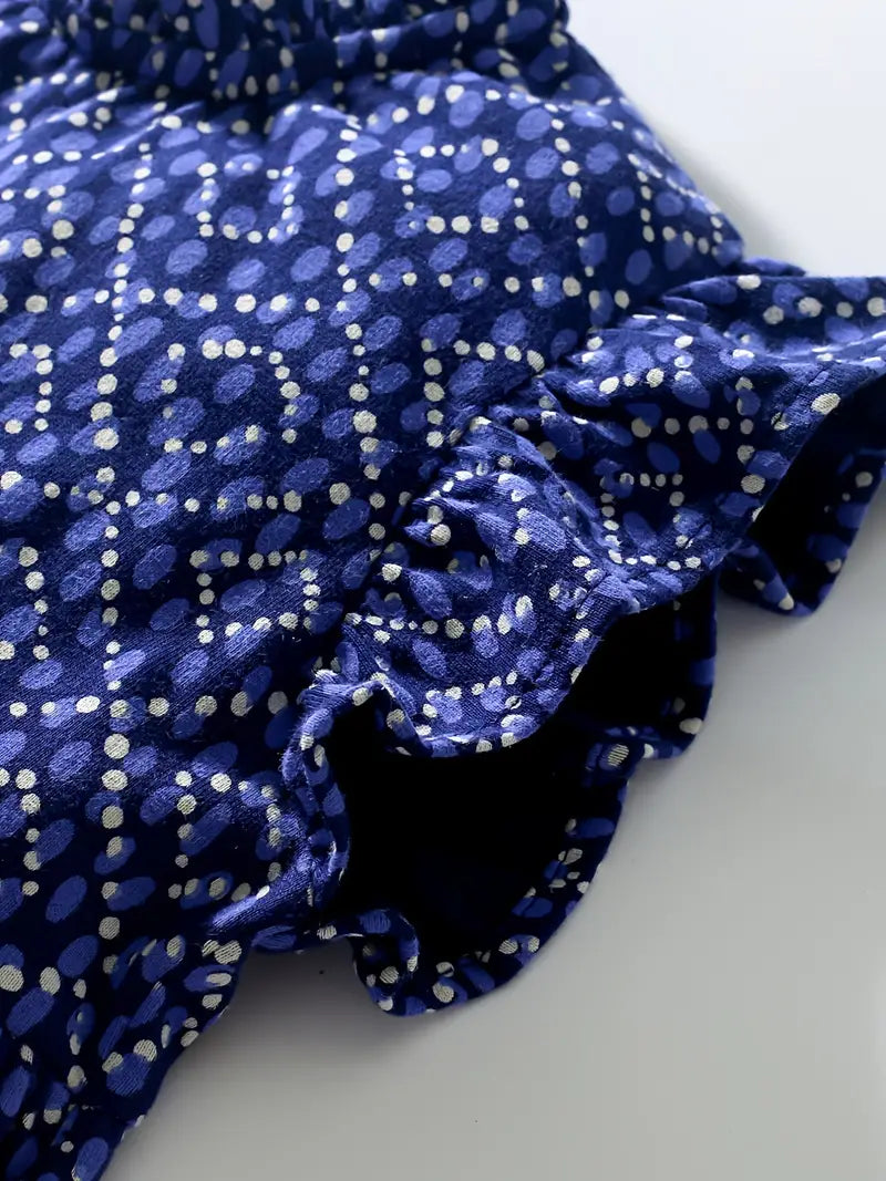 Navy Blue Polka Dot Print Dress