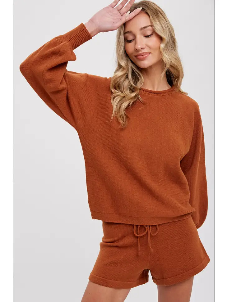 Rust Spring Sweater and Short Lounge Set