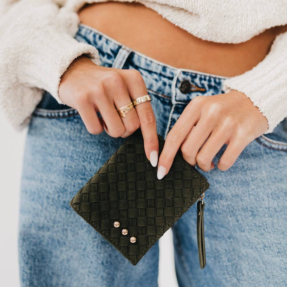 Deep Olive Kat Suede Weaved Wallet