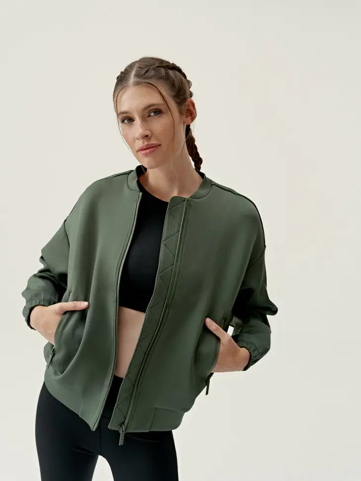Born Living Stretch Bomber Jacket-Saona-Dark-Olive