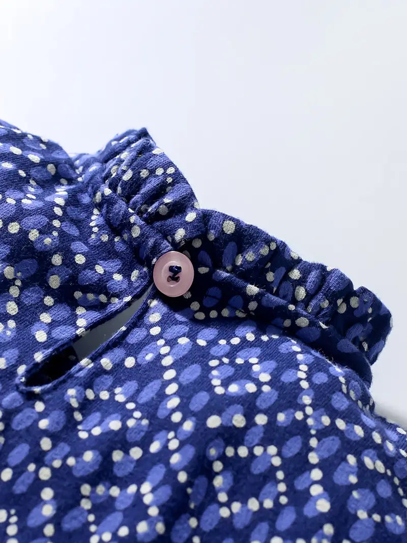 Navy Blue Polka Dot Print Dress