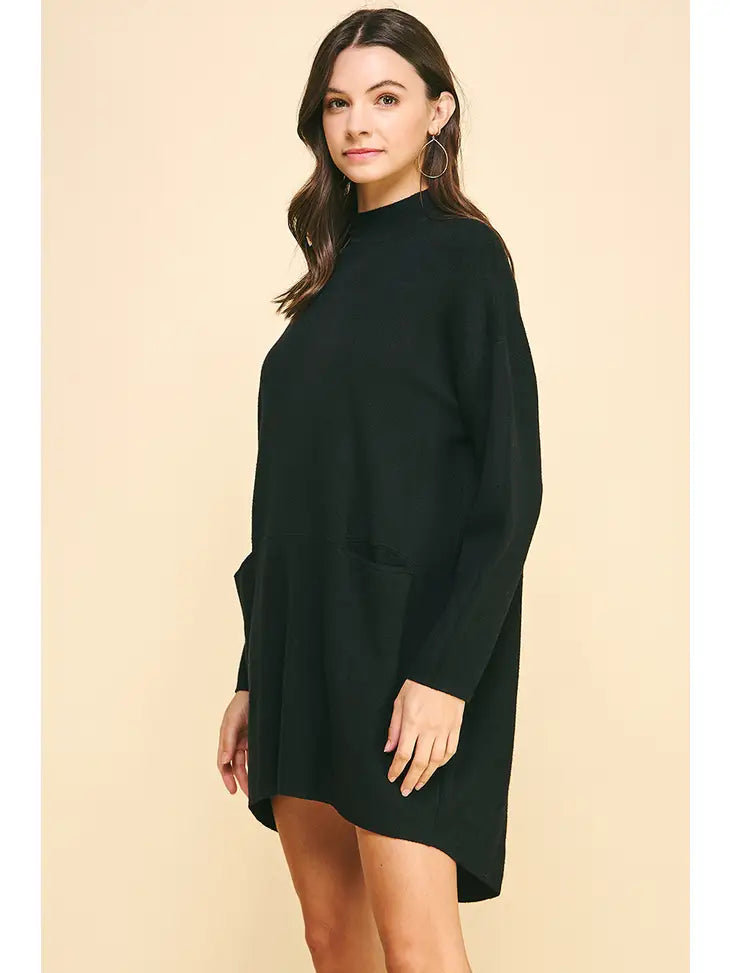 Pinch Fluted Bottom Mock Sweater Dress