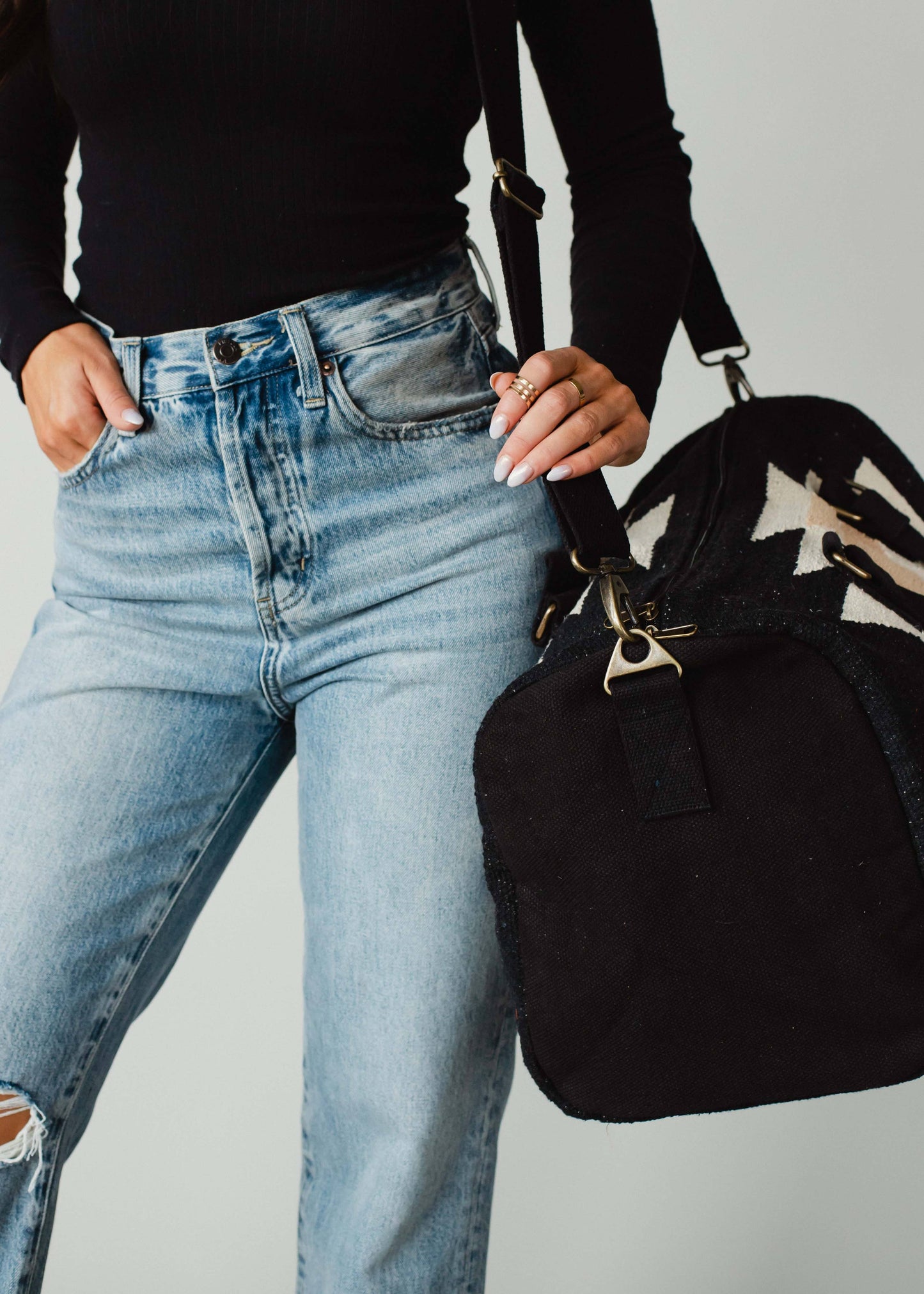 Hand Woven Cream Aztec Duffel