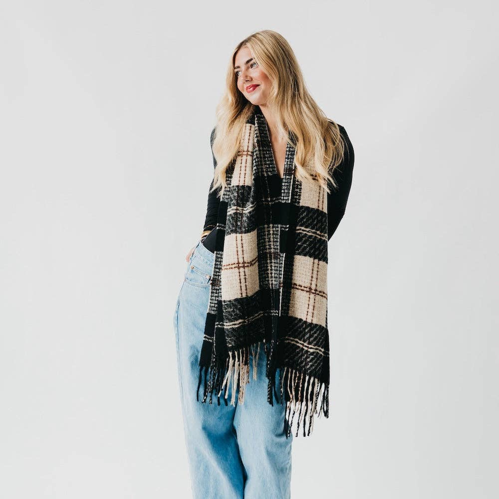 Soft and Cozy Penny Plaid Fringe Scarf