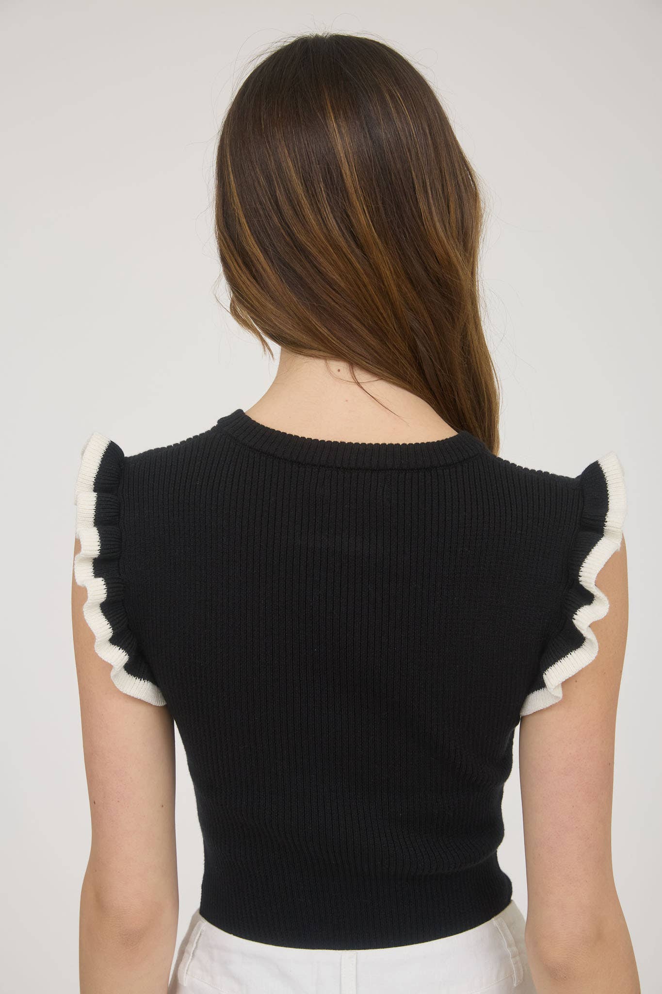 Contrast Ruffle Sleeve Sweater Top Tank
