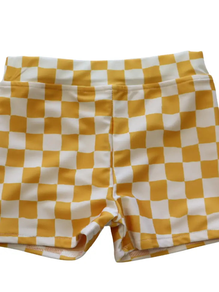 Yani Yellow Checkered Rash Guard or Swim Set