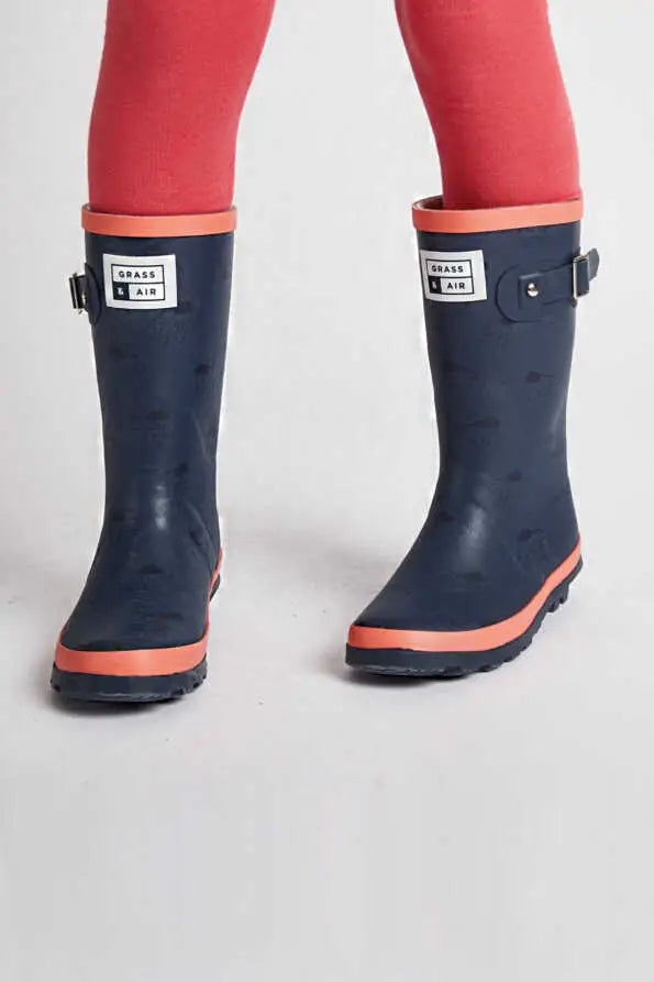 Older Kids Coral and Navy Wellies