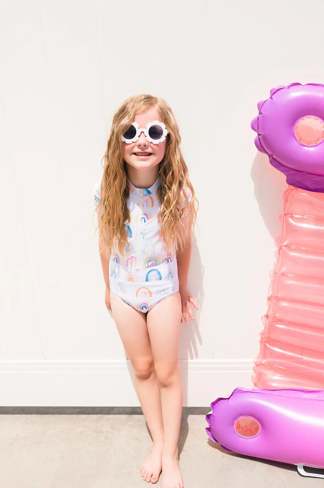 Zoey Kids Swim in Watercolor Rainbow