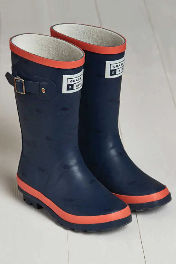 Older Kids Coral and Navy Wellies