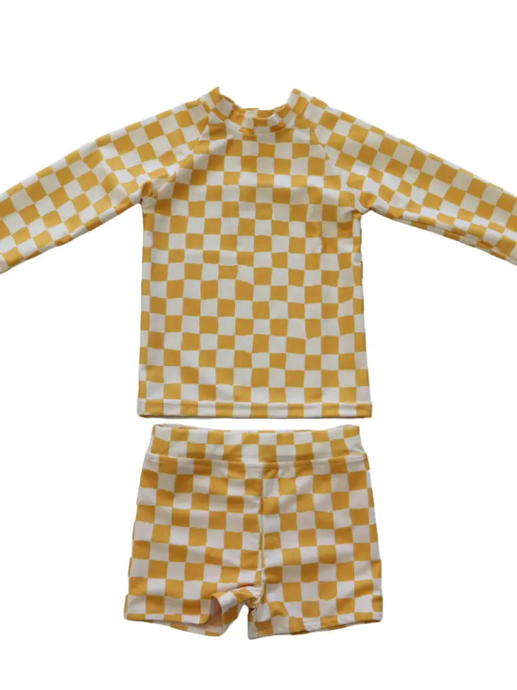 Yani Yellow Checkered Rash Guard or Swim Set