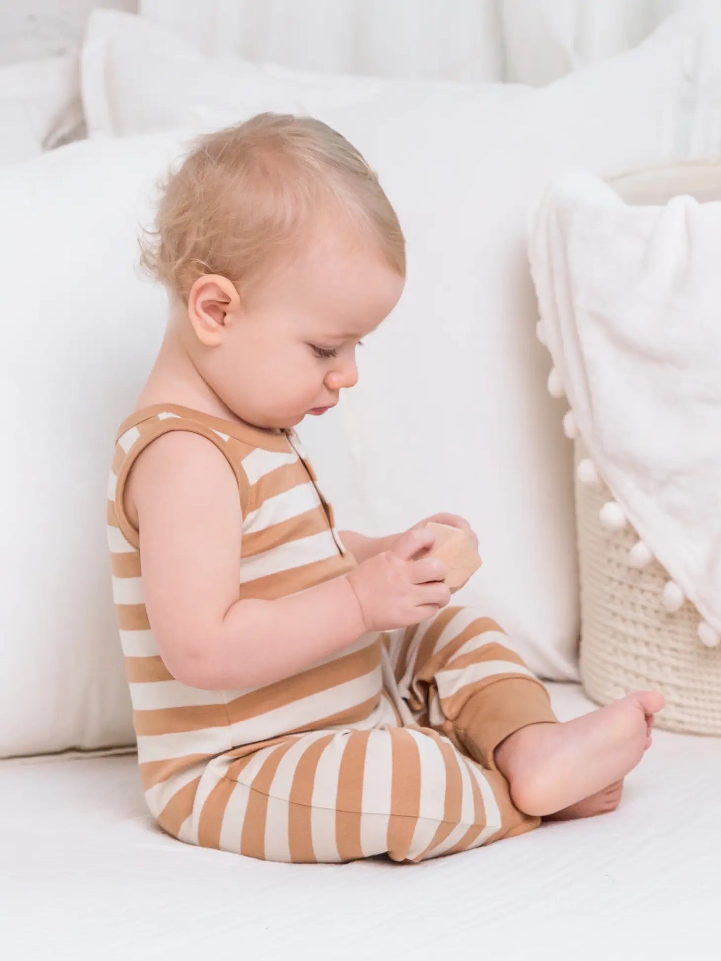 Henley Tank Romper- Tan Ely