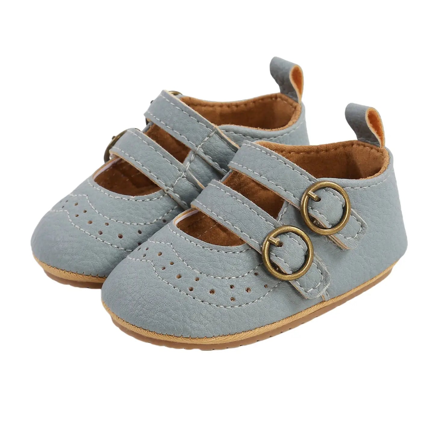 Dylan Double Buckle Mary Janes Stone Blue