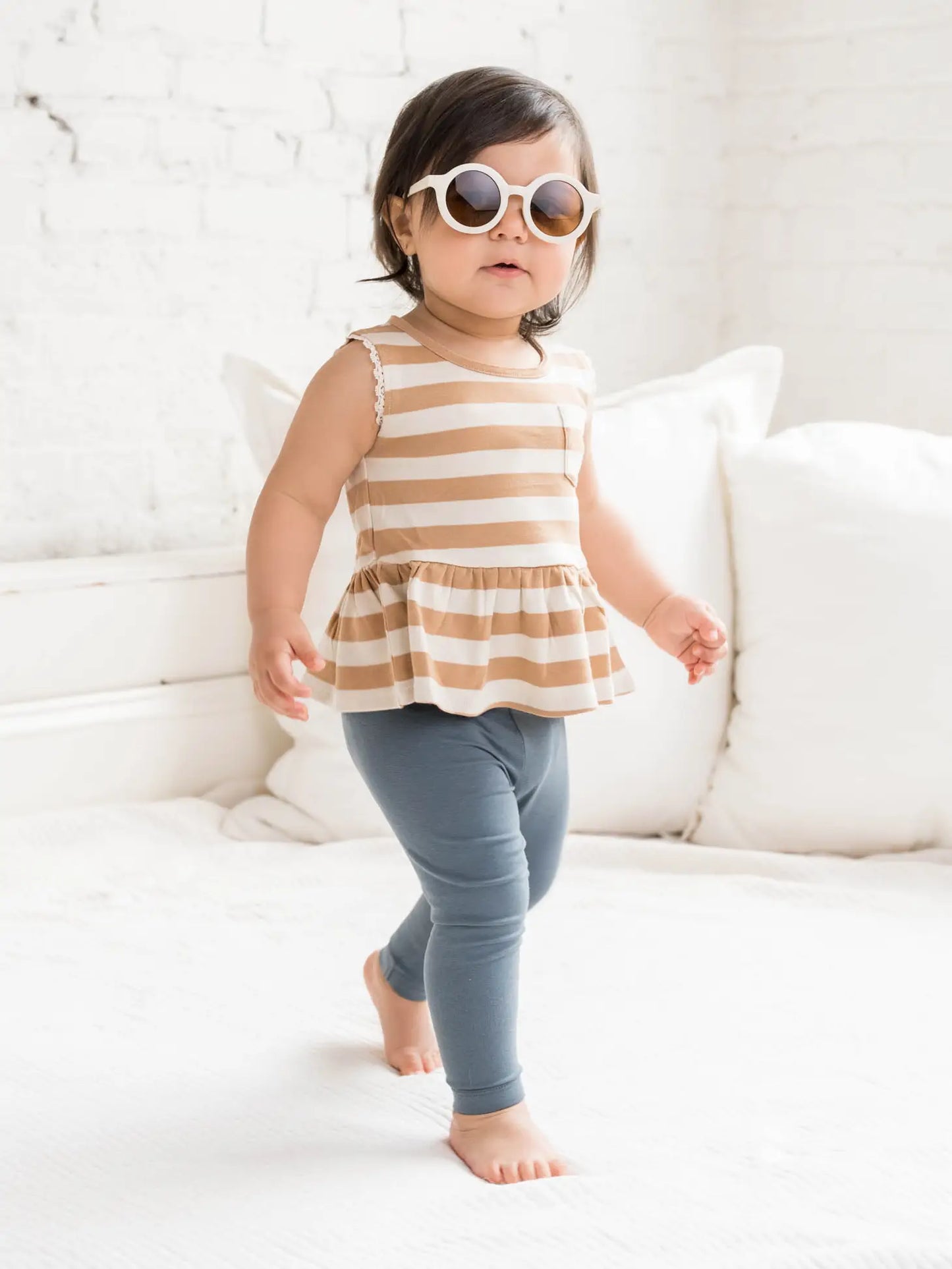 Peplum Tank - Tan Ely Stripe