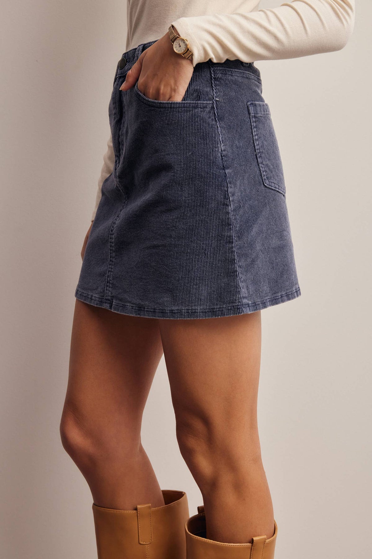 Stretch Corduroy Mini Fall Skirt