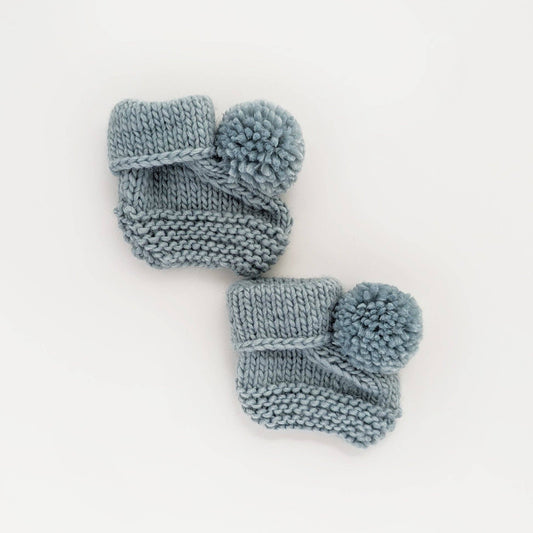 Garter Stitch Baby Booties Surf with Pom Poms