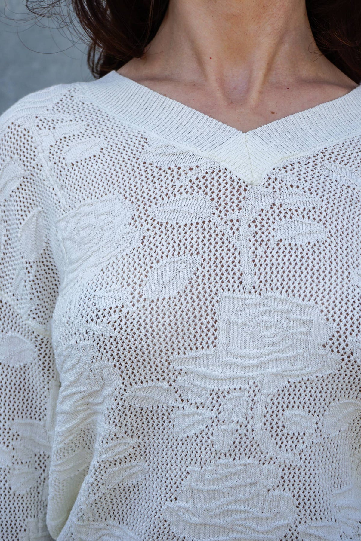 Gorgeous Knit Sheer Floral Knit V-Neck Sweater