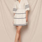 3/4 Sleeve V-Neck Tiered Mini Embroidered Dress