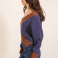 Contrast Trim V-Neck Varsity Knit Sweater