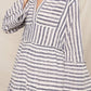 3/4 Sleeve V-Neck Striped Tiered Mini Dress