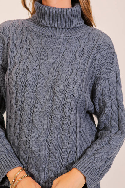 Chunky Cable Knit Turtleneck Sweater