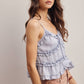 Ruffle Holiday Trim Tie Front Cami Top