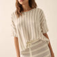 Striped Knit Rolled-Edge Short-Sleeve Sweater