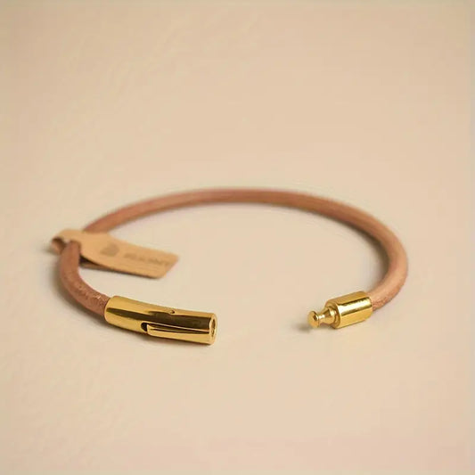 18K BLKSMTH Plated Leather Cowhide Leather Bangle