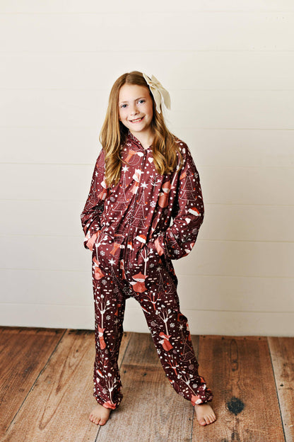Kids Winter Fox Lounge Zip Hoodie Onesie with Critter Ears - Sale