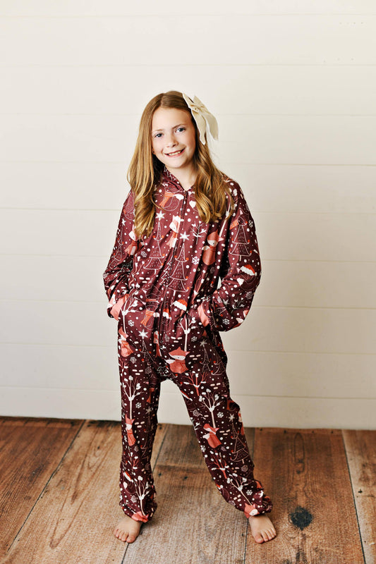 Kids Winter Fox Lounge Zip Hoodie Onesie with Critter Ears - Sale