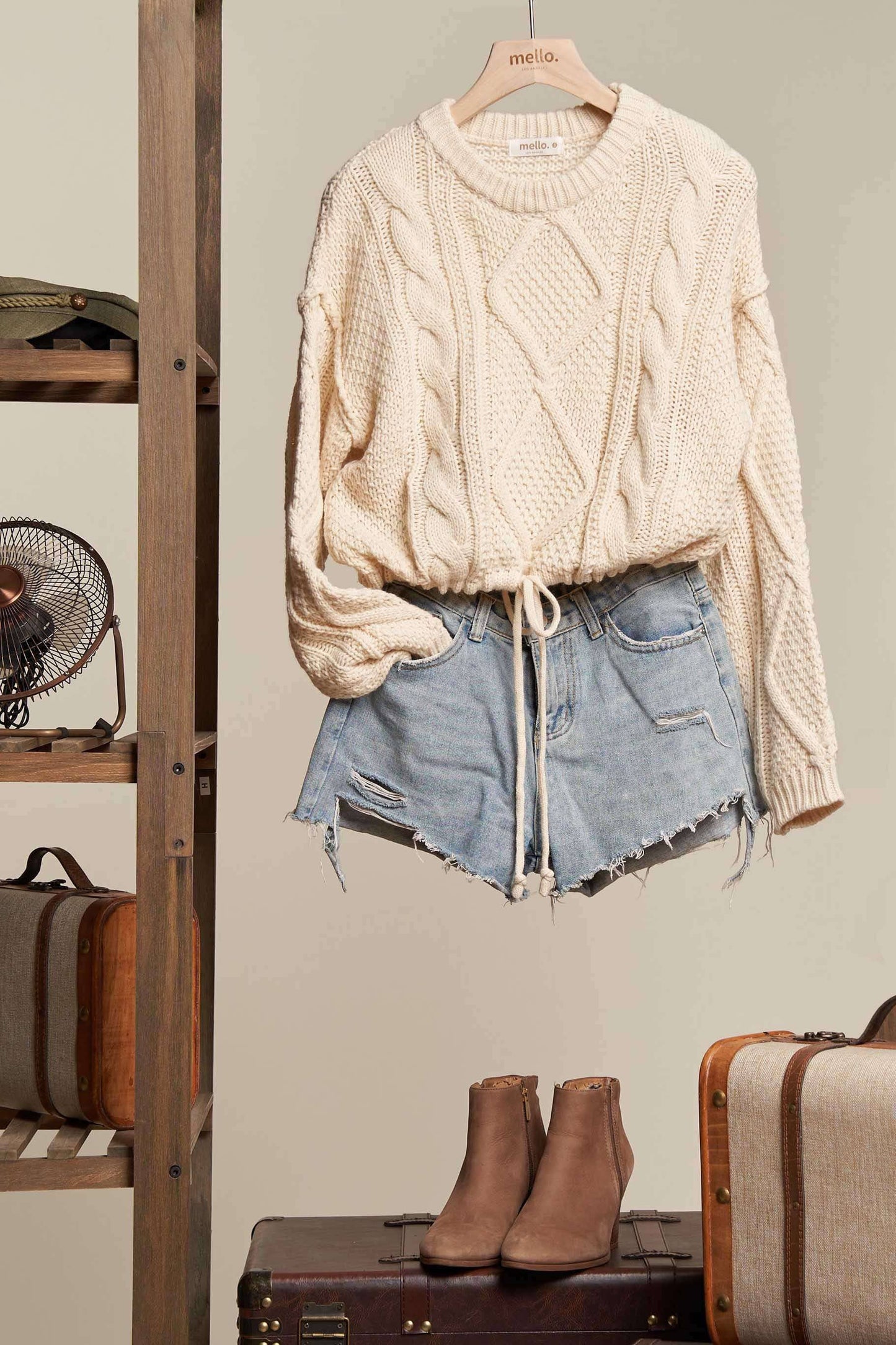 Cable Knit Drawstring Sweater