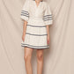 3/4 Sleeve V-Neck Tiered Mini Embroidered Dress