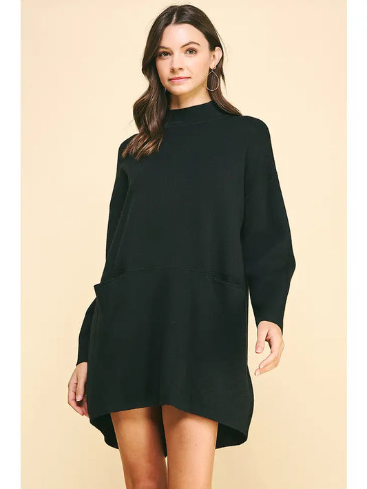 Pinch Fluted Bottom Mock Sweater Dress