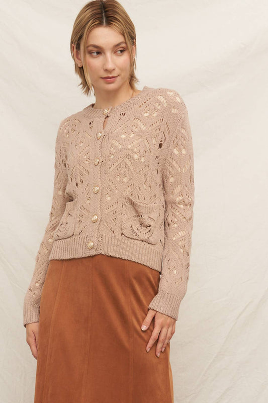 En Creme Eyelet Long Sleeve Sweater Cardigan - Bestseller