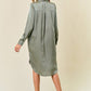 SATIN LONG SLEEVE SHIRT MIDI DRESS - 27825D